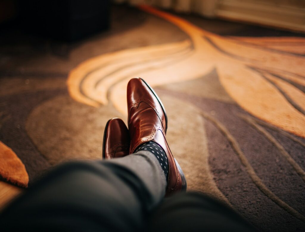 Pair of brown leather formal dress shoes