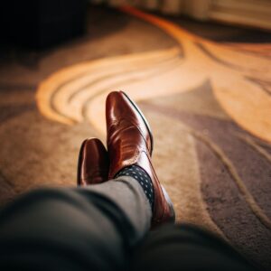 Pair of brown leather formal dress shoes